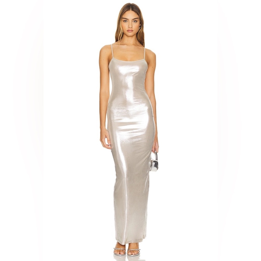 Superdown Shimmering Silver Maxi Dress